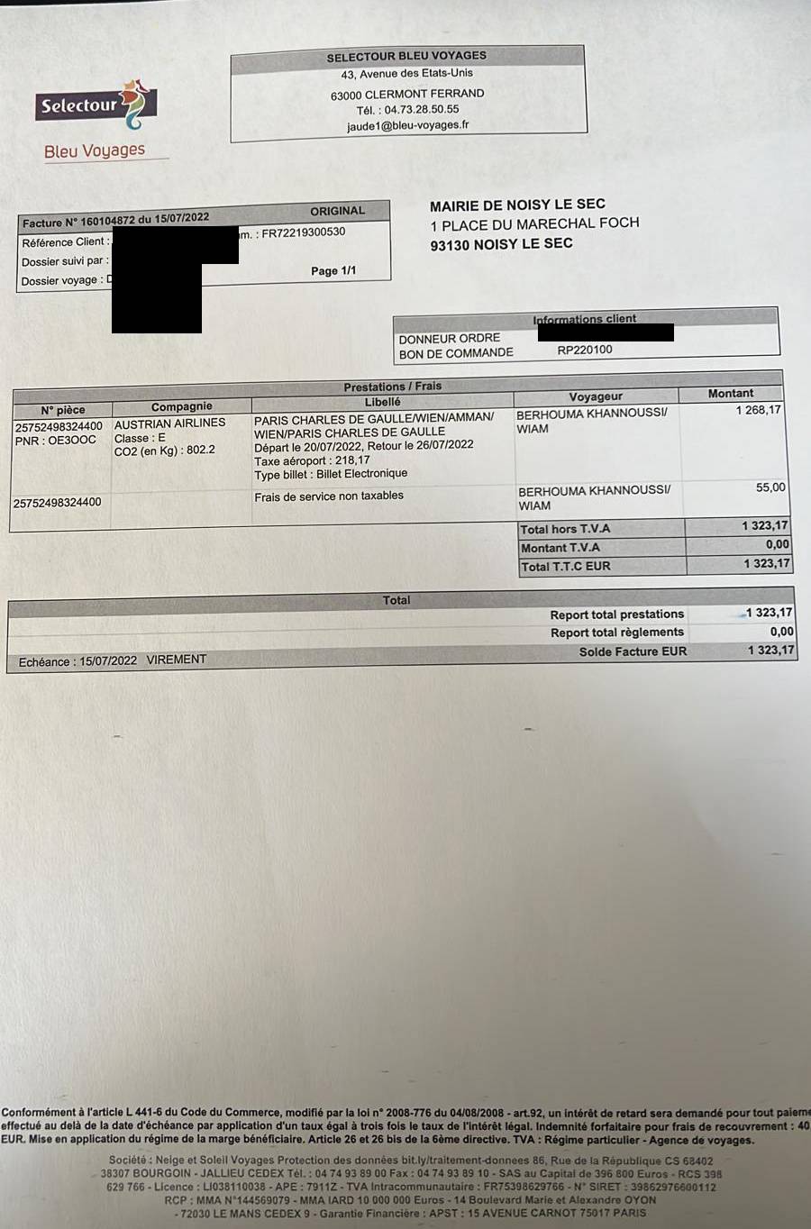 BERHOUMA KHANNOUSSI WIAM , ses nuits d'hôtel et son billet d'avion payés par les noiséens