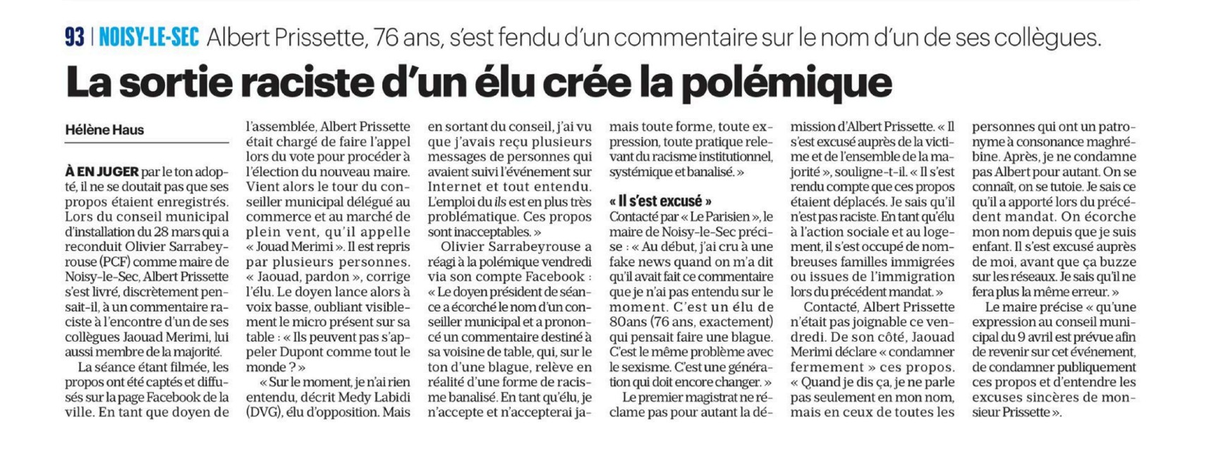 Albert Prissette au conseil municipal de Noisy-le-Sec