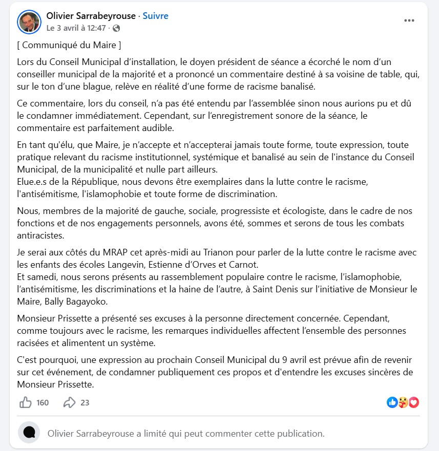 Réaction tardive et contre-productive du Maire